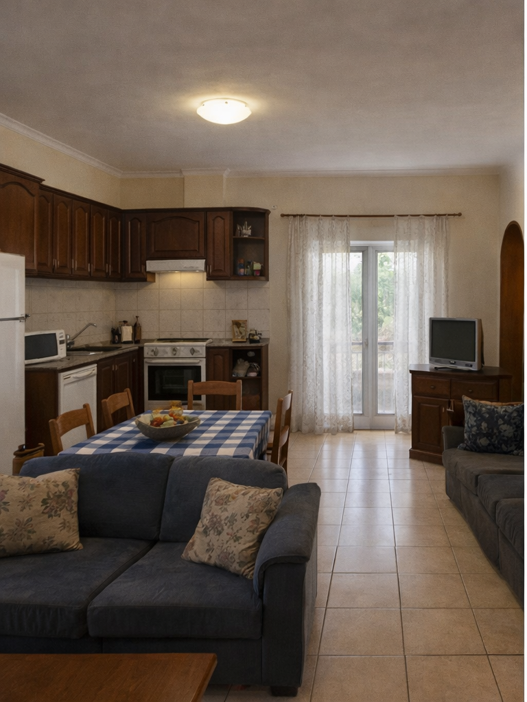 Casa antes da remodelação, com zona social datada, acabamentos antigos e layout pouco refinado